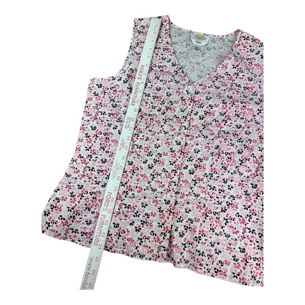 Talbots Pink Black Floral Sleeveless Button Down Stretch Vest Top Large USA - Picture 5 of 6
